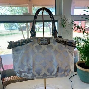 Pre-owned Coach 18650 Op Art Madison Gray Sateen Sophia Snakeskin Strap Satchel